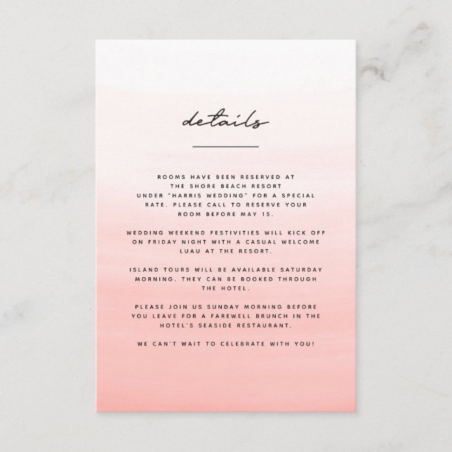 Watercolor beach destination wedding enclosure card (Front)