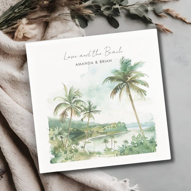 Watercolor Beach Destination Wedding Napkins (Watercolor Beach Destination Wedding Napkins)