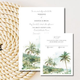 Watercolor Beach Destination Wedding RSVP Card