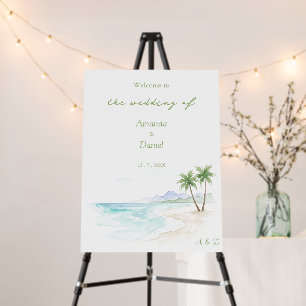 Watercolor Beach Destination Wedding Welcome Sign