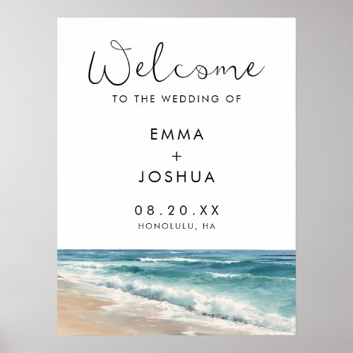 Watercolor Beach Destination Wedding Welcome Sign