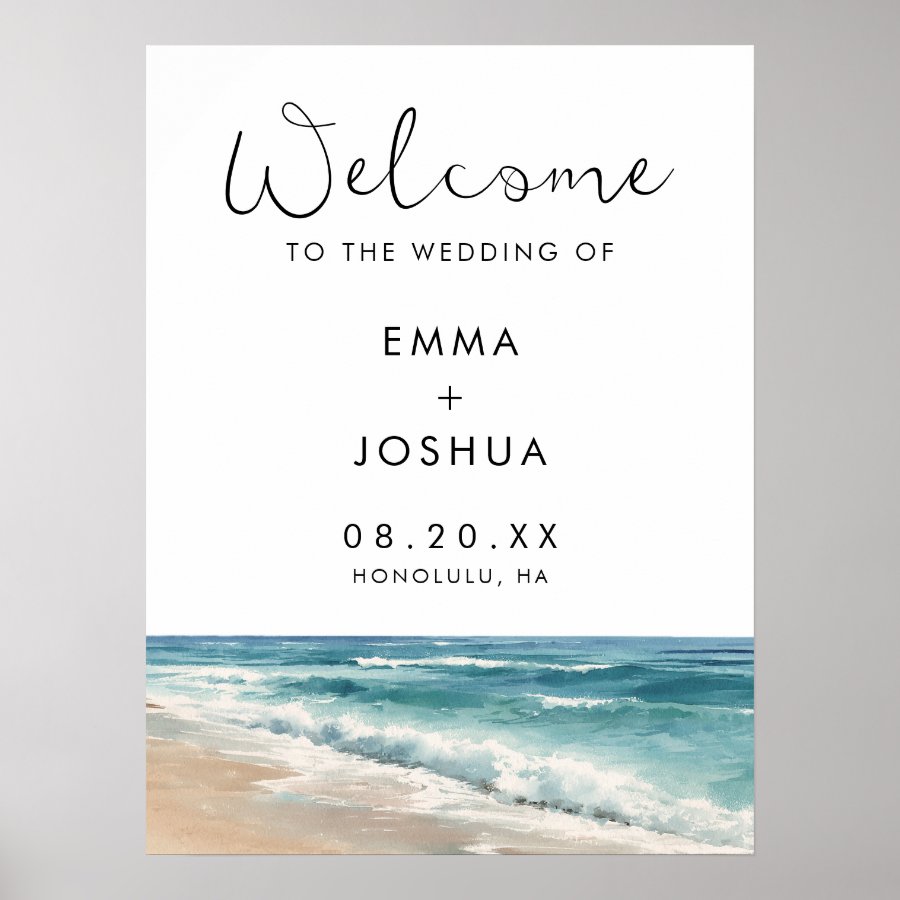Watercolor Beach Destination Wedding Welcome Sign