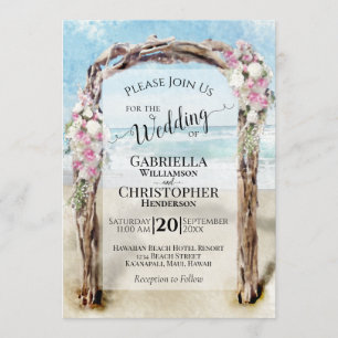 Watercolor Beach Driftwood Floral Arch Wedding Invitation