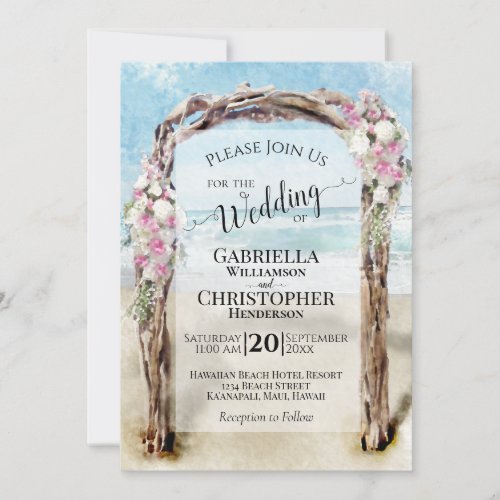 Watercolor Beach Driftwood Floral Arch Wedding Invitation