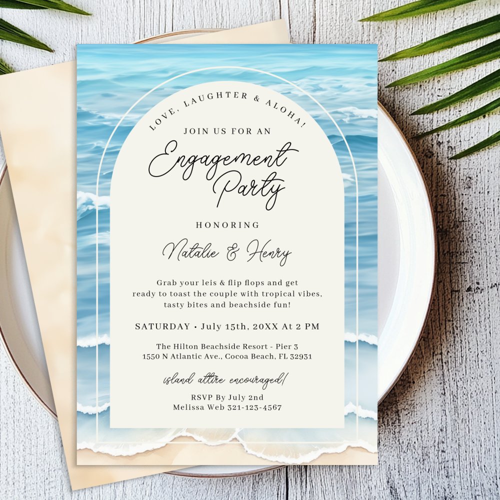 Watercolor Beach Engagement Party Coastal Romance Invitation