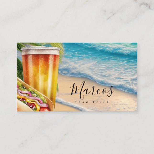 Watercolor Beach Food Truck Restaurant Business Card (Front)