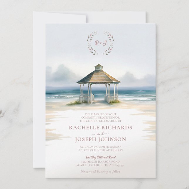 Watercolor Beach Gazebo Wedding Invitation (Front)