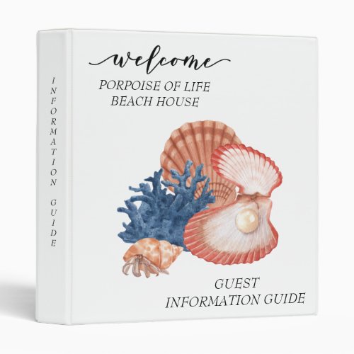  Watercolor Beach House Guest Information Guide  3 Ring Binder