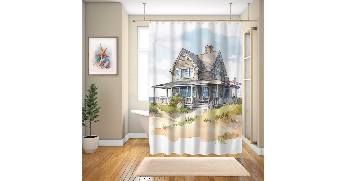Watercolor Beach House Shower Curtain | Zazzle