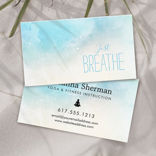 Watercolor Beach Just Breathe Yoga and Wellness Business Card