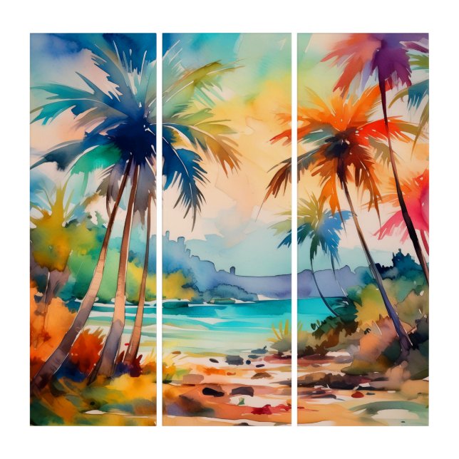 watercolor beach landscape triptych (Front)