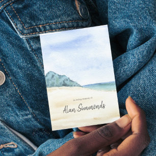 Watercolor Beach Memorial Service Prayer Card