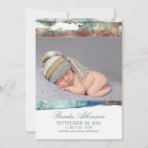 Watercolor Beach Newborn Baby Photo Birth Announcement