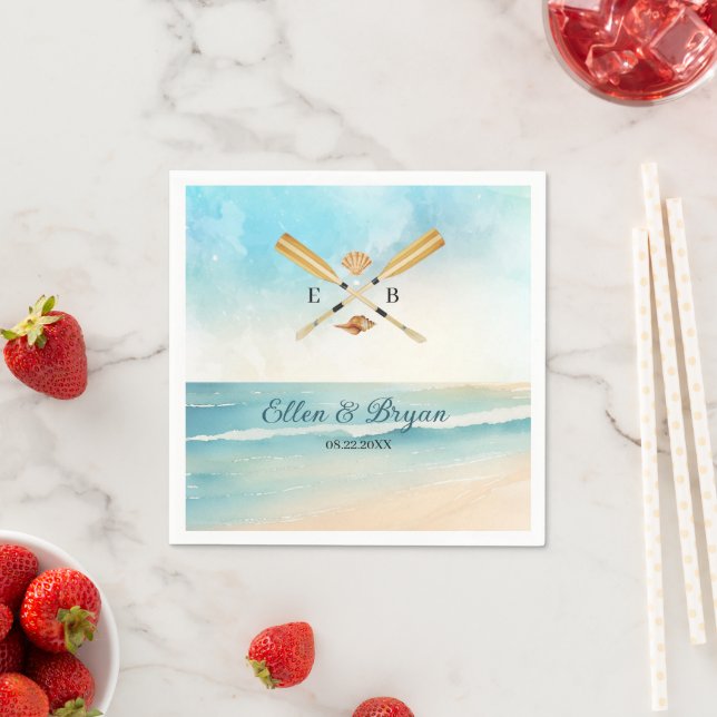 Watercolor Beach Oars Wedding Napkins (Insitu)