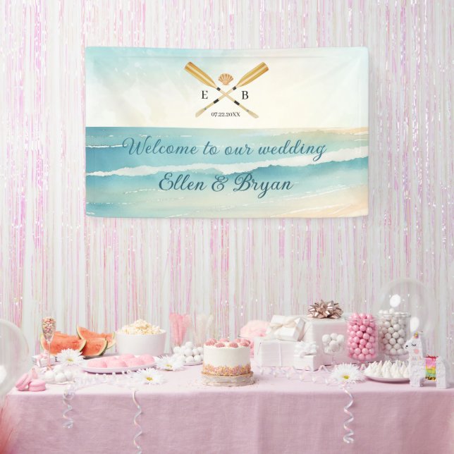 Watercolor Beach Oars Wedding Welcome Banner (Party)