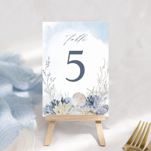 Watercolor Beach Ocean Blue Boho Wedding Table Number