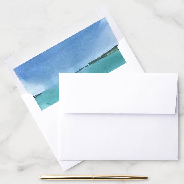 Watercolor Beach Ocean Coastal Envelope Insert  (Desk)