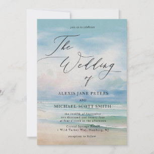 Watercolor Beach Ocean Coastal Wedding Invitation