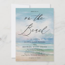 Watercolor Beach Ocean Coastal Wedding Invitation