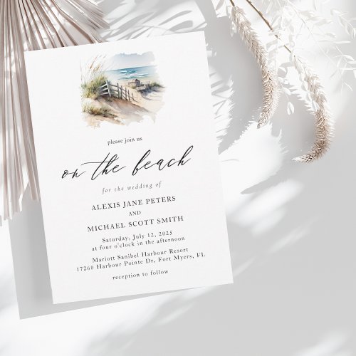 Watercolor Beach Ocean Coastal Wedding Invitation