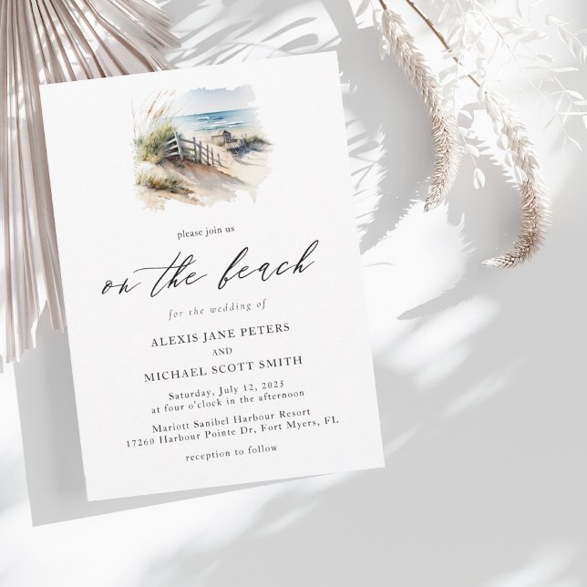 Watercolor Beach Ocean Coastal Wedding Invitation (Creator Uploaded)