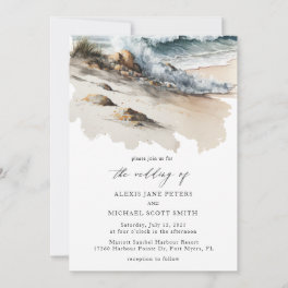 Watercolor Beach Ocean Coastal Wedding Invitation