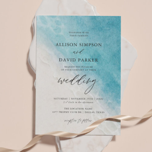 Watercolor Beach Ocean Costal Wedding Invitation