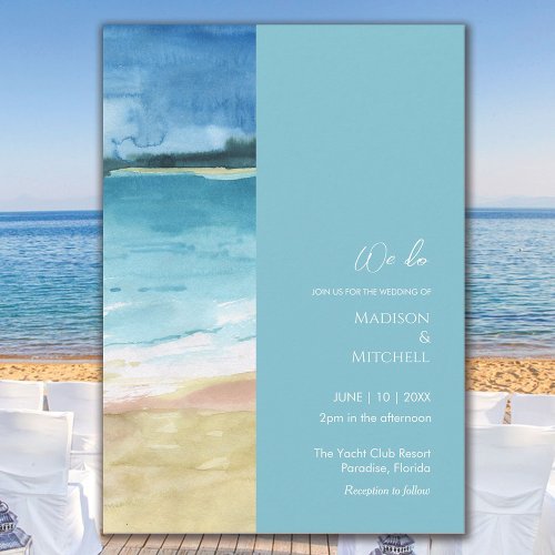 Watercolor Beach Ocean Destination Wedding Invitation