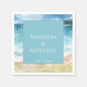 Watercolor Beach Ocean Destination Wedding Napkins
