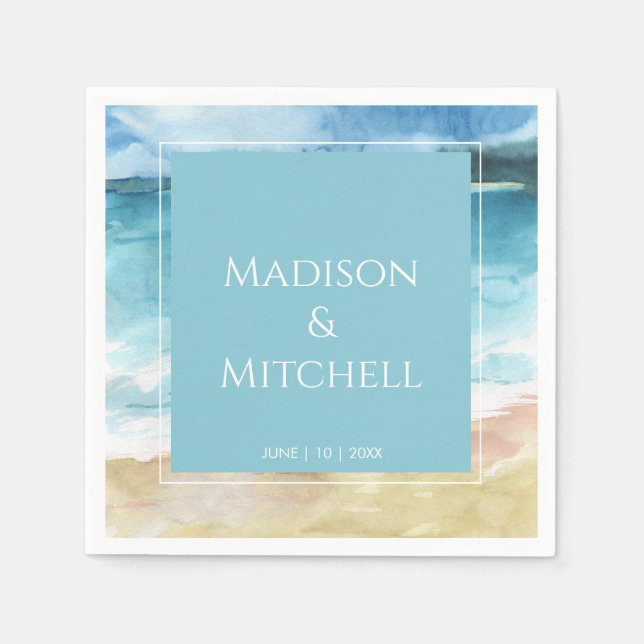 Watercolor Beach Ocean Destination Wedding Napkins (Front)