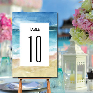 Watercolor Beach Ocean Destination Wedding Table Number