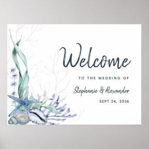 Watercolor Beach Ocean Horizontal Wedding Welcome Poster