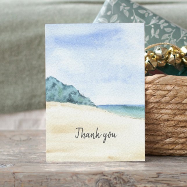 Watercolor Beach Ocean Memorial Thank You Card (Creator Uploaded)