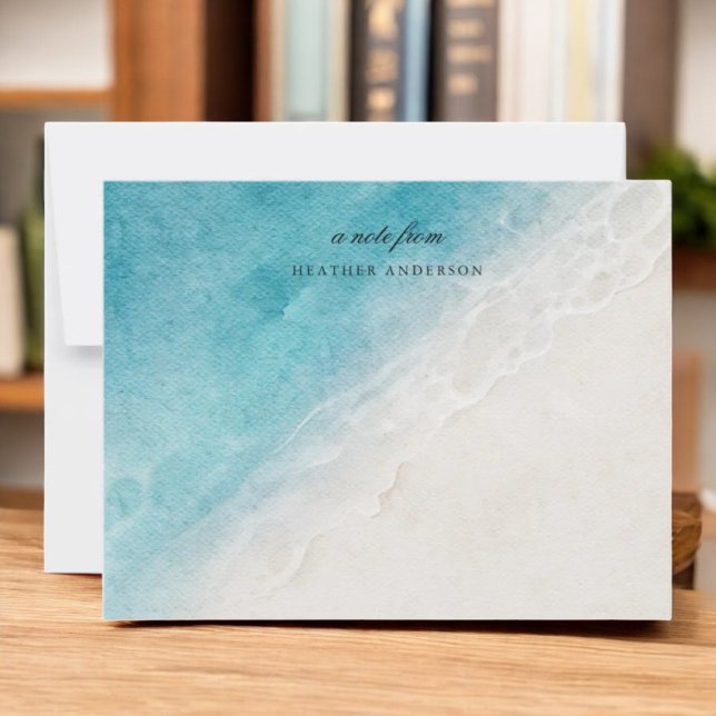 Watercolor Beach Ocean Personalized Stationery Note Card (Creator Uploaded)