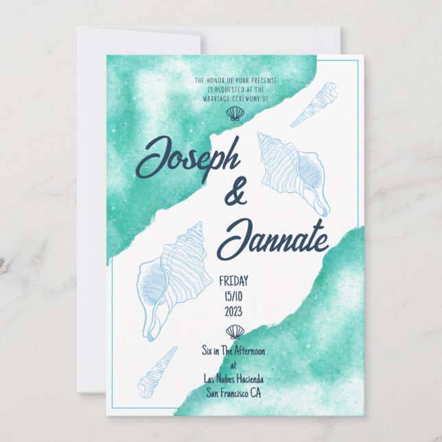 Watercolor Beach Ocean Sand Blue Invitation (Front)