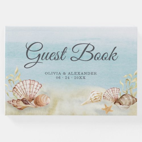 Watercolor Beach Ocean Shells Wedding Guest Book