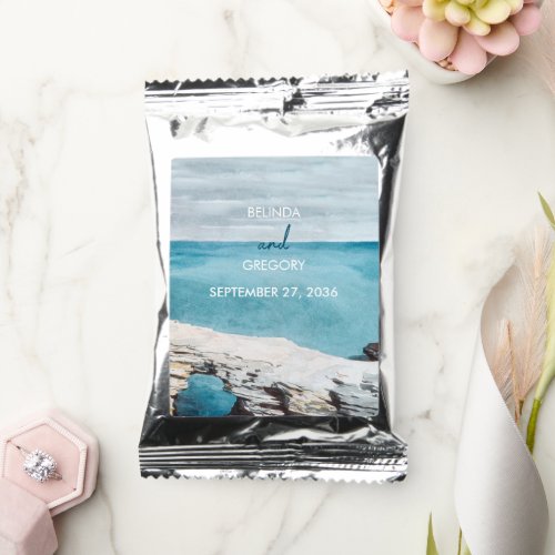 Watercolor Beach Ocean Waves Monogram Wedding  Coffee Drink Mix