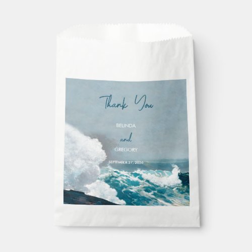 Watercolor Beach Ocean Waves Monogram Wedding Favor Bag