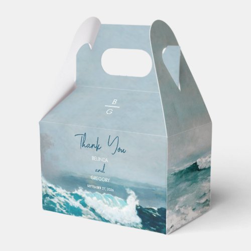 Watercolor Beach Ocean Waves Monogram Wedding  Favor Boxes