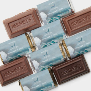 Watercolor Beach Ocean Waves Monogram Wedding Hershey's Miniatures