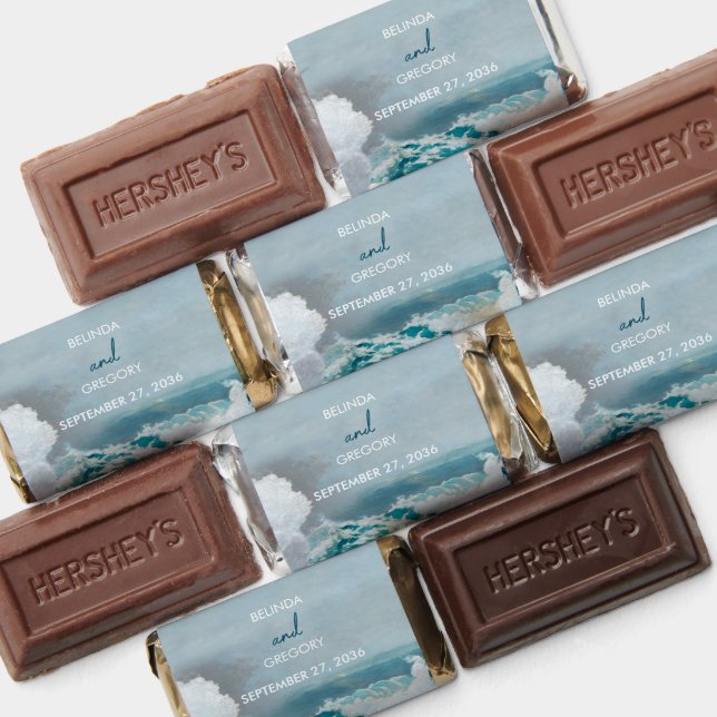 Watercolor Beach Ocean Waves Monogram Wedding   Hershey's Miniatures (Assorted)