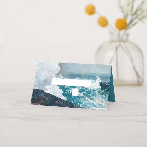 Watercolor Beach Ocean Waves Monogram Wedding  Place Card