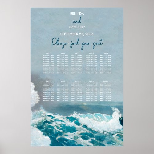 Watercolor Beach Ocean Waves Wedding Seating Chart