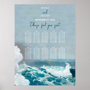 Watercolor Beach Ocean Waves Wedding Seating Chart