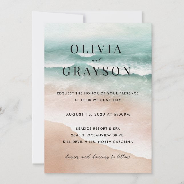 Watercolor Beach Ocean Wedding Invitation  (Front)