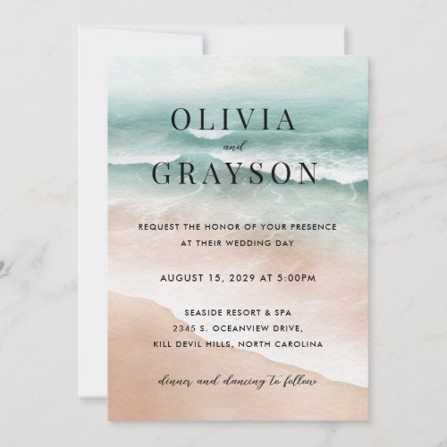 Watercolor Beach Ocean Wedding Invitation 