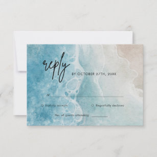 Watercolor Beach Ocean Wedding RSVP Card