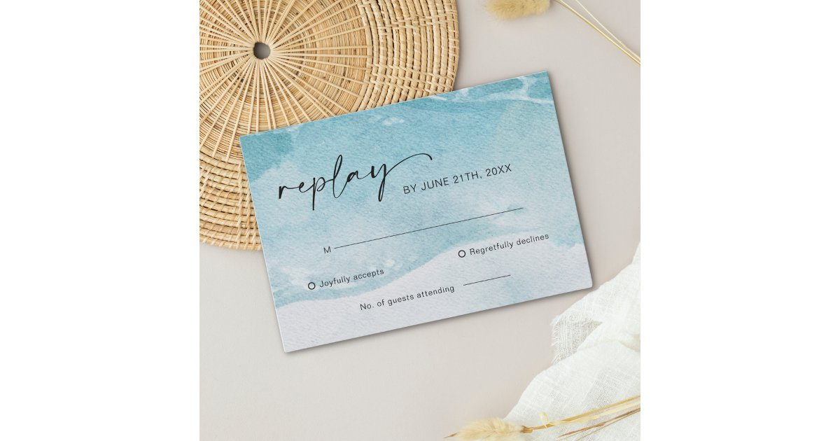Watercolor Beach Ocean Wedding RSVP Card | Zazzle