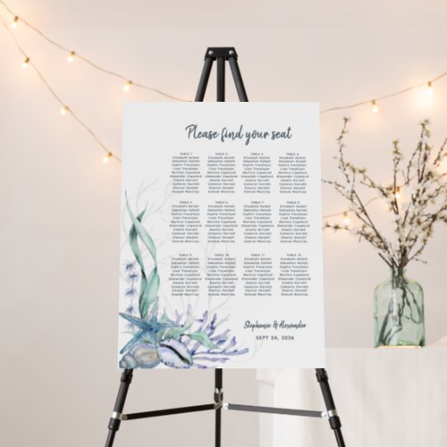 Watercolor Beach Ocean Wedding Seating Chart Foam Board