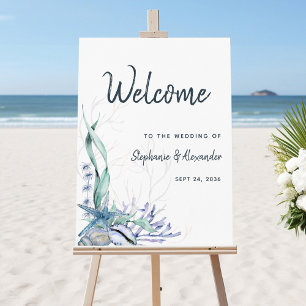 Watercolor Beach Ocean Wedding Welcome Foam Board